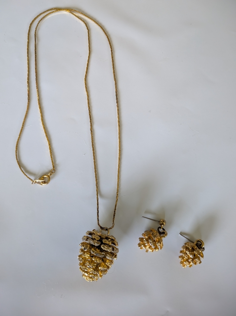 Gold Pinecone Pendant Necklace and Earrings Set - Picture 3 of 13